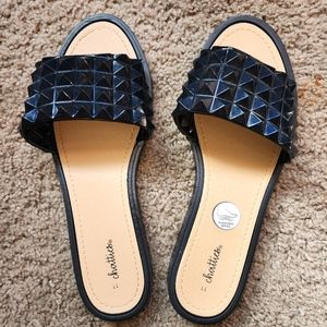 Black studded slip on sandals